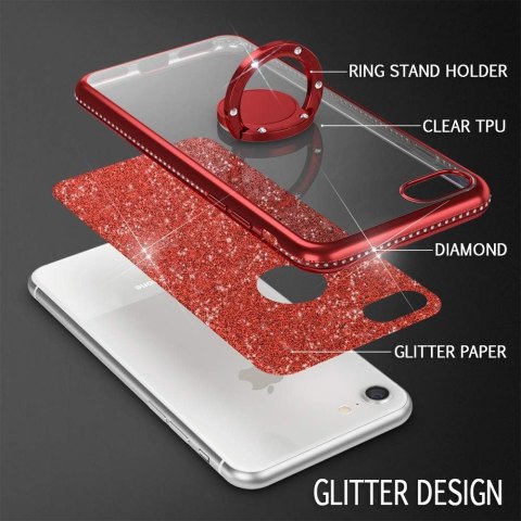 ETUI SILIKONOWE DO APPLE IPHONE 8 CASE RÓŻOWY BROKATOWY GLITTER + RING