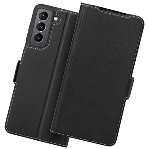 ETUI Z KLAPKĄ SAMSUNG GALAXY S21 FE 5G CASE CZARNY Z EKOSKÓRY SM-G990B