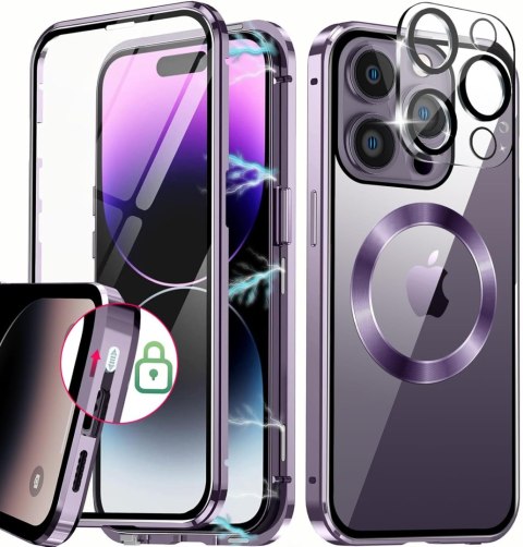 ZESTAW ETUI BUMPER APPLE IPHONE 14 PRO MAX FIOLETOWA RAMKA +SZKŁO NA APARAT