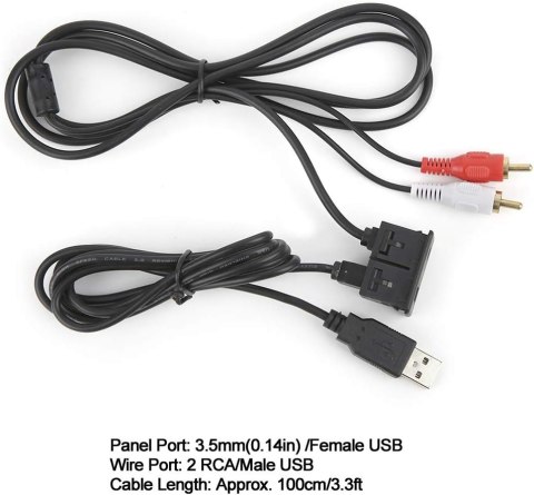 ADAPTER PRZEWÓD AUX USB JACK 3,5 mm STEREO ŻEŃSKI na 2 MĘSKIE RCA 1M