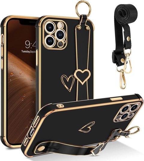 ETUI APPLE IPHONE 12 PRO MAX CASE SILIKONOWE CZARNE PLECKI PODSTAWKA +SMYCZ