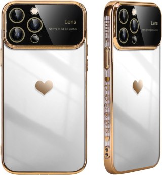 ETUI APPLE IPHONE 14 PRO MAX ZŁOTA RAMKA SERDUSZKO OCHRONA APARATU A2894