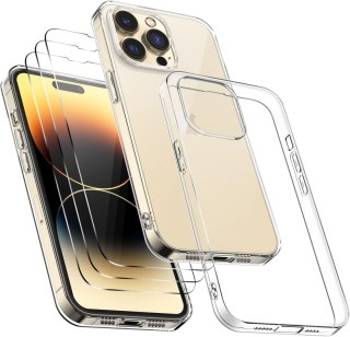 ETUI APPLE IPHONE 14 PRO PRZEZROCZYSTE SILIKONOWE PLECKI + 3X SZKŁO A2890