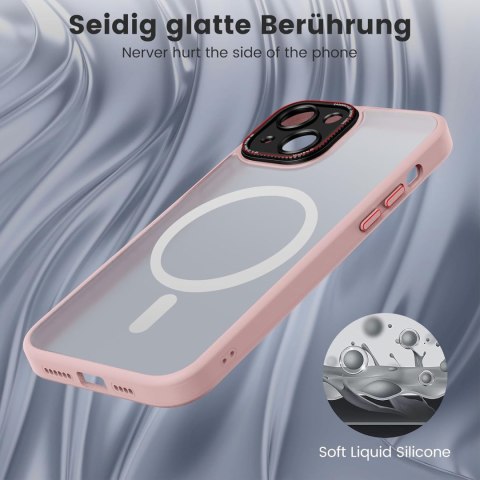 ETUI APPLE IPHONE 14 RÓŻOWA RAMKA PRZEZROCZYSTE MATOWE PLECKI +MAGSAFE