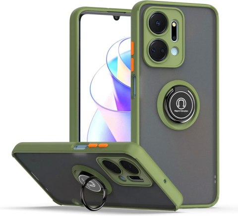 ETUI HONOR X7A ZIELONA RAMKA ARMY GREEN PÓŁPRZEZROCZYSTE PLECKI +RING