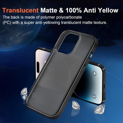 ETUI IPHONE 14 PRO MAX CZARNE PÓŁPRZEZROCZYSTE PLECKI MATOWE SOLIDNE A2894