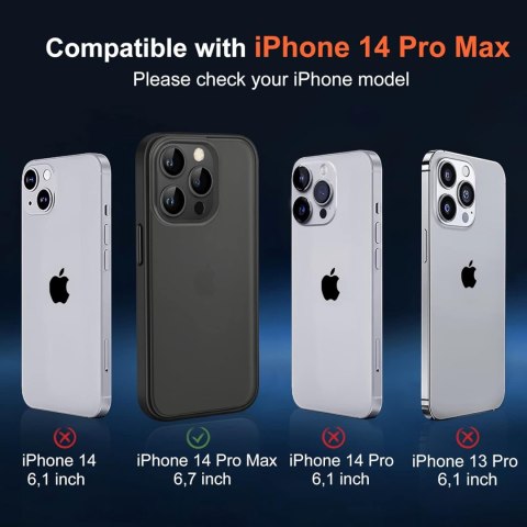 ETUI IPHONE 14 PRO MAX CZARNE PÓŁPRZEZROCZYSTE PLECKI MATOWE SOLIDNE A2894