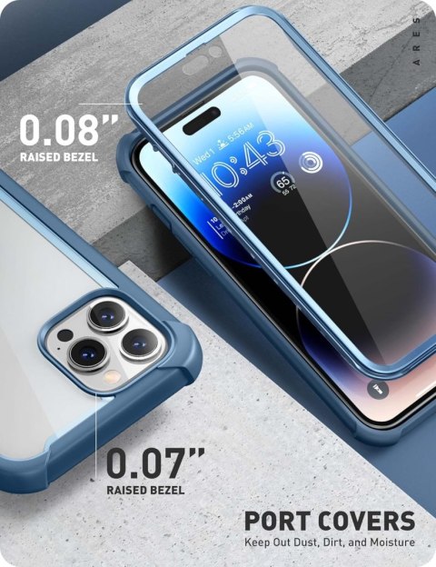 ETUI IPHONE 14 PRO MAX SOLIDNE PLECKI NIEBIESKA RAMKA CASE BUMPER PRZÓD TYŁ