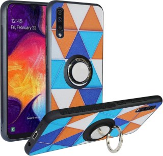 ETUI SAMSUNG GALAXY A50 2019 SILIKONOWE KOLOROWE GEOMETRYCZNE TRÓJKĄTY+RING