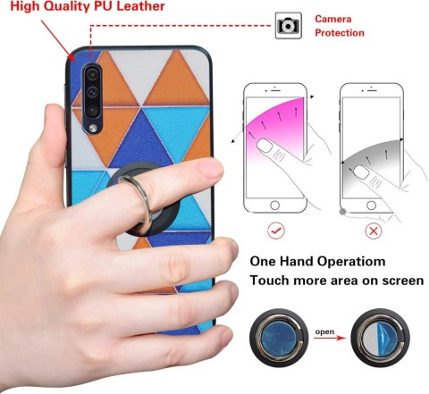 ETUI SAMSUNG GALAXY A50 2019 SILIKONOWE KOLOROWE GEOMETRYCZNE TRÓJKĄTY+RING