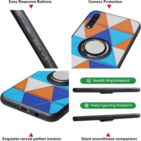 ETUI SAMSUNG GALAXY A50 2019 SILIKONOWE KOLOROWE GEOMETRYCZNE TRÓJKĄTY+RING