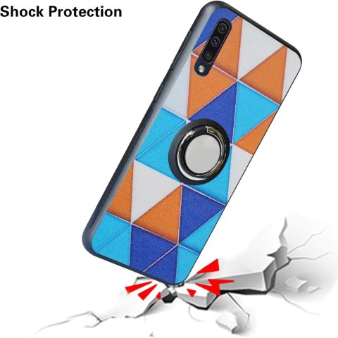 ETUI SAMSUNG GALAXY A50 2019 SILIKONOWE KOLOROWE GEOMETRYCZNE TRÓJKĄTY+RING