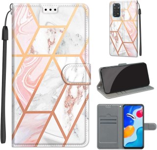 ETUI Z KLAPKĄ XIAOMI REDMI NOTE 11T/POCO M4 PRO 5G RÓŻOWY BIAŁY MARMUR