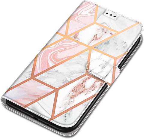 ETUI Z KLAPKĄ XIAOMI REDMI NOTE 11T/POCO M4 PRO 5G RÓŻOWY BIAŁY MARMUR