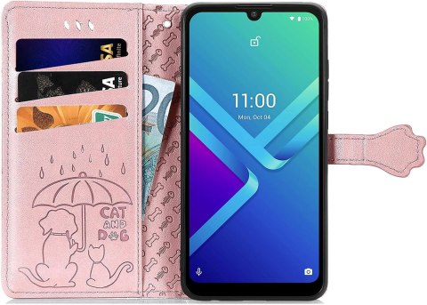 ETUI Z KLAPKĄ WIKO Y82 CASE Z EKOSKÓRY RÓŻOWE ZŁOTO ROSEGOLD PIESKI KOTKI