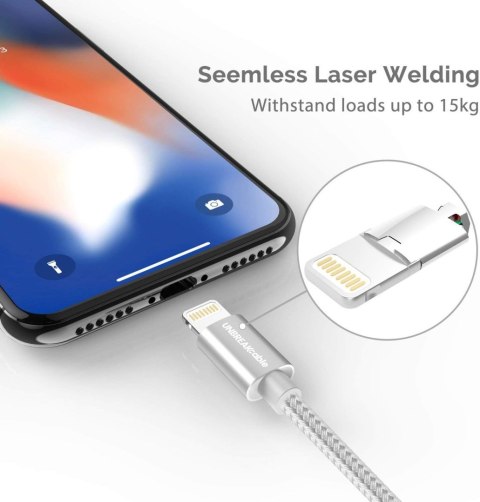 KABEL IPHONE 1m SREBRNY iPhone iPad AIRPODS CERTYFIKAT MFI LIGHTNING