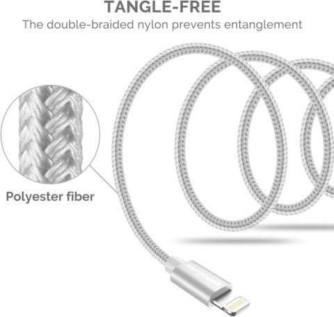 KABEL IPHONE 1m SREBRNY iPhone iPad AIRPODS CERTYFIKAT MFI LIGHTNING