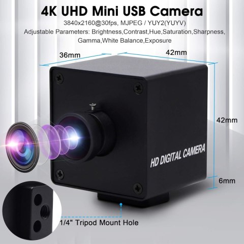 KAMERA INTERNETOWA USB ULTRA HD 4K 30FPS 170° RYBIE OKO CMOS CZARNA