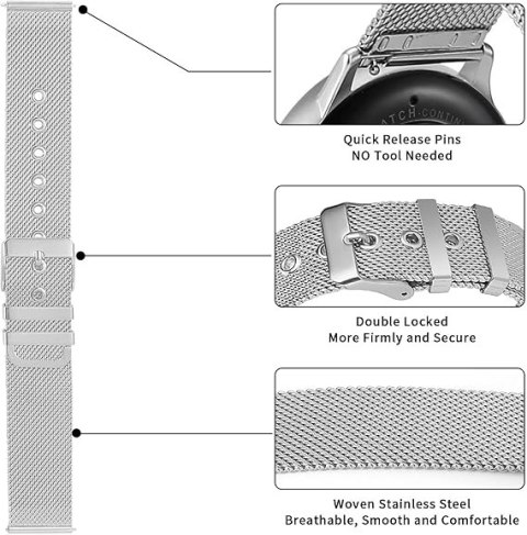 PASEK DO ZEGARKA SREBRNA UNIWERSALNA METALOWA 22mm