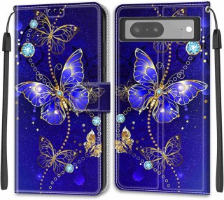 ZAMYKANE ETUI Z KLAPKĄ DO GOOGLE PIXEL 7 GRANATOWY MOTYL GQML3 GVU6C