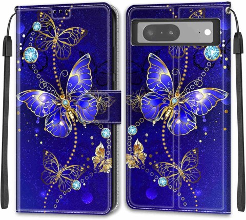 ZAMYKANE ETUI Z KLAPKĄ DO GOOGLE PIXEL 7 GRANATOWY MOTYL GQML3 GVU6C