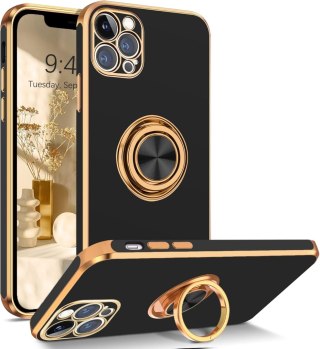 ETUI APPLE IPHONE 12 PRO MAX CASE SILIKONOWE CZARNE PLECKI Z PIERŚCIENIEM