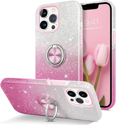 ETUI APPLE IPHONE 13 PRO CASE RÓŻOWY BROKATOWY OMBRE +RING PODSTAWKA A2483