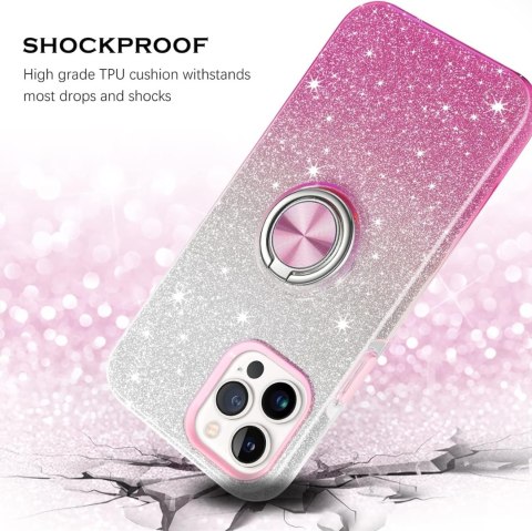 ETUI APPLE IPHONE 13 PRO CASE RÓŻOWY BROKATOWY OMBRE +RING PODSTAWKA A2483