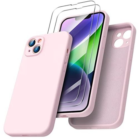 ETUI APPLE IPHONE 14 Plus 6,7" RÓŻOWE SILIKONOWE PLECKI +2x SZKŁO HARTOWANE