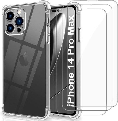 ETUI DO APPLE IPHONE 14 PRO MAX SILIKONOWE BEZBARWNE +3x SZKŁO HARTOWANE