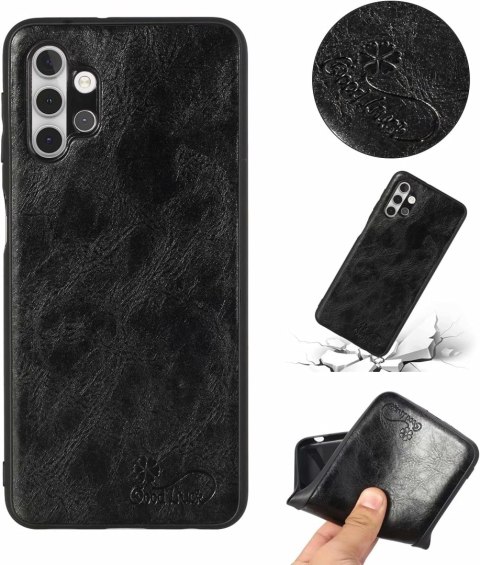 ETUI SAMSUNG GALAXY A32 5G CASE CZARNY Z EKOSKÓRY +1x SZKŁO HARTOWANE