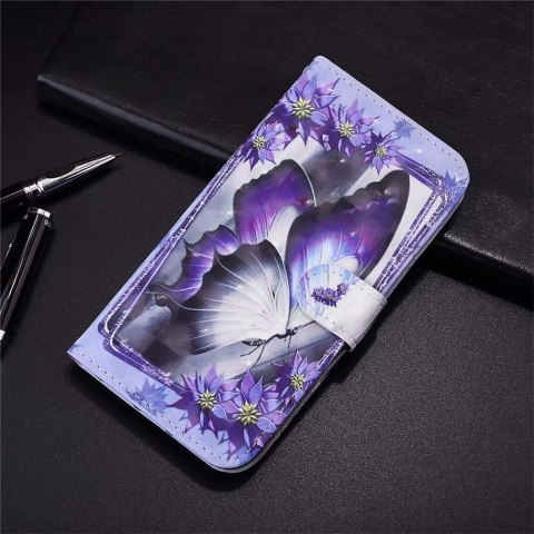 ETUI Z KLAPKĄ APPLE IPHONE 12/12 PRO FIOLETOWY MOTYL +SZKŁO HARTOWANE