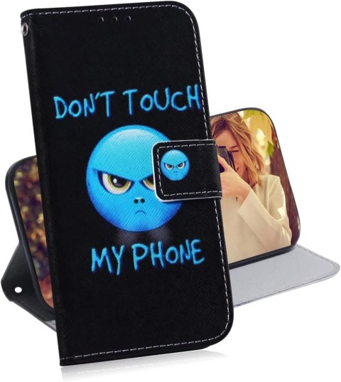 ETUI Z KLAPKĄ XIAOMI REDMI NOTE 8/NOTE 8 2021 CASE CZARNY Z EKOSKÓRY EMOJI