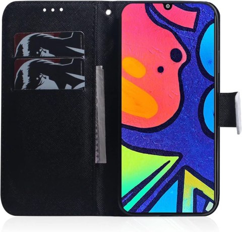 ETUI Z KLAPKĄ XIAOMI REDMI NOTE 8/NOTE 8 2021 CASE CZARNY Z EKOSKÓRY EMOJI