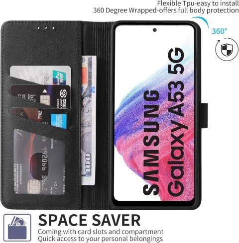 ETUI Z KLAPKĄ SAMSUNG GALAXY A53 5G CASE Z EKOSKÓRY CZARNY ELEGANCKI