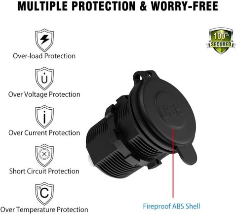 GNIAZDO ŁADOWARKI SAMOCHODOWEJ 12V/24V 2xPORT ŁADOWNIA USB 5V 2.1A