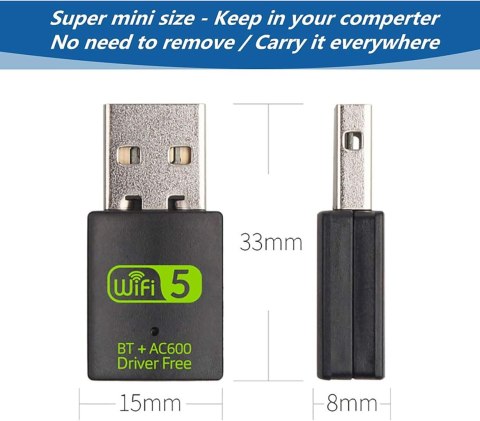 KARTA SIECIOWA KLUCZ USB BLUETOOTH 4.2 WIFI 2,4G/5G 600 Mb/s