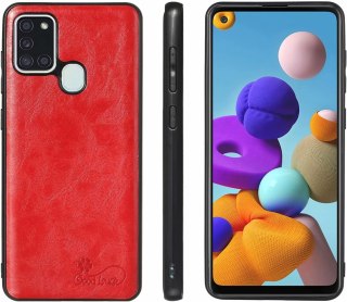 ZESTAW ETUI SAMSUNG GALAXY A21S CZERWONE EKOSKÓRA +SZKŁO HARTOWANE SM-A217F