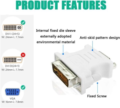 2x ADAPTER PRZEJŚCIÓWKA DVI NA VGA DVI-I 24+5 MĘSKI