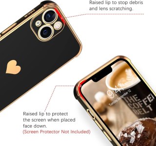 ETUI APPLE IPHONE 13 6.1" CASE SILIKONOWY CZARNY ZŁOTE SERCE DODATKI A2482