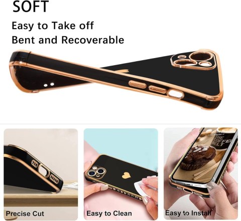 ETUI APPLE IPHONE 13 6.1" CASE SILIKONOWY CZARNY ZŁOTE SERCE DODATKI A2482