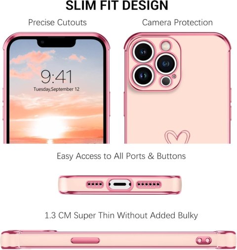 ETUI APPLE IPHONE 13 PRO MAX SILIKONOWE RÓŻOWA RAMKA SERDUSZKO GLAMOUR