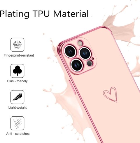 ETUI APPLE IPHONE 13 PRO MAX SILIKONOWE RÓŻOWA RAMKA SERDUSZKO GLAMOUR