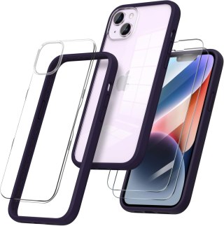 ETUI APPLE IPHONE 14 Plus BUMPER FIOLETOWA RAMKA PRZESZKLONY TYŁ +2x SZKŁO