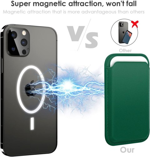 ETUI POKROWIEC CASE NA KARTY DO APPLE IPHONE Z MAGSAFE ZIELONY MAGNETYCZNY