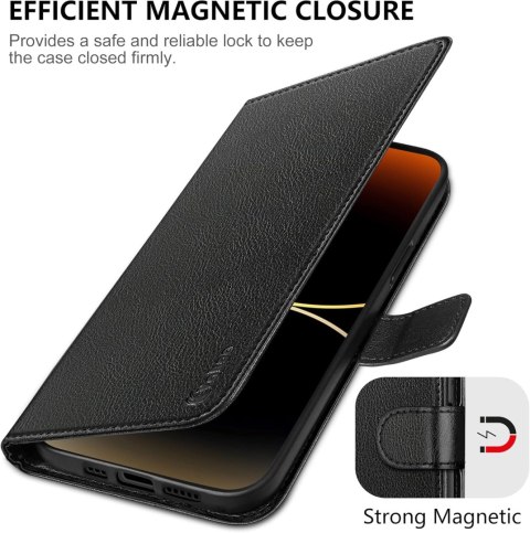 ETUI Z KLAPKĄ APPLE IPHONE 14 PRO CASE Z EKOSKÓRY CZARNY ELEGANCKI VAKOO