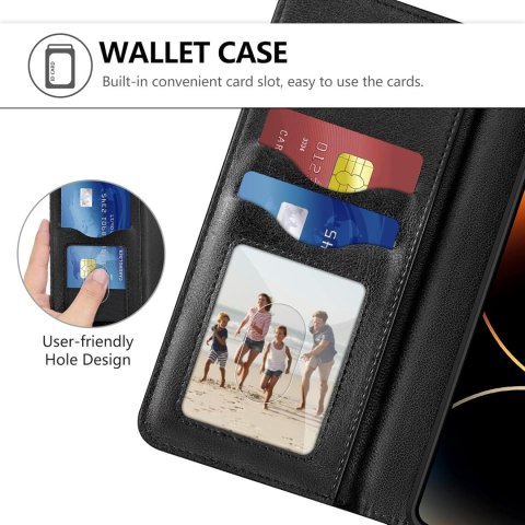 ETUI Z KLAPKĄ APPLE IPHONE 14 PRO CASE Z EKOSKÓRY CZARNY ELEGANCKI VAKOO