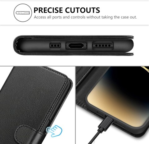 ETUI Z KLAPKĄ APPLE IPHONE 14 PRO CASE Z EKOSKÓRY CZARNY ELEGANCKI VAKOO