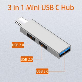 HUB USB C MINI 3 PORTY ROZDZIELACZ 1xPORT USB 3.0 2xPORT USB 2.0