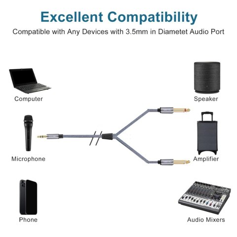 KABEL ROZDZIELACZ PRZEWÓD ROZDZIELAJĄCY AUDIO JACK 3,5mm 2x6,35mm Mono Y 3m